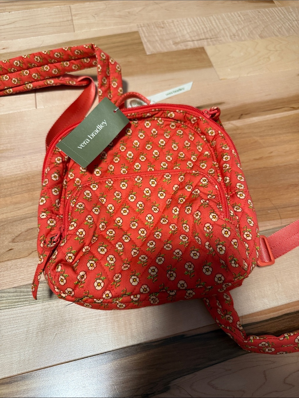 Vera Bradley Coral Red Floral Quilted Crossbody